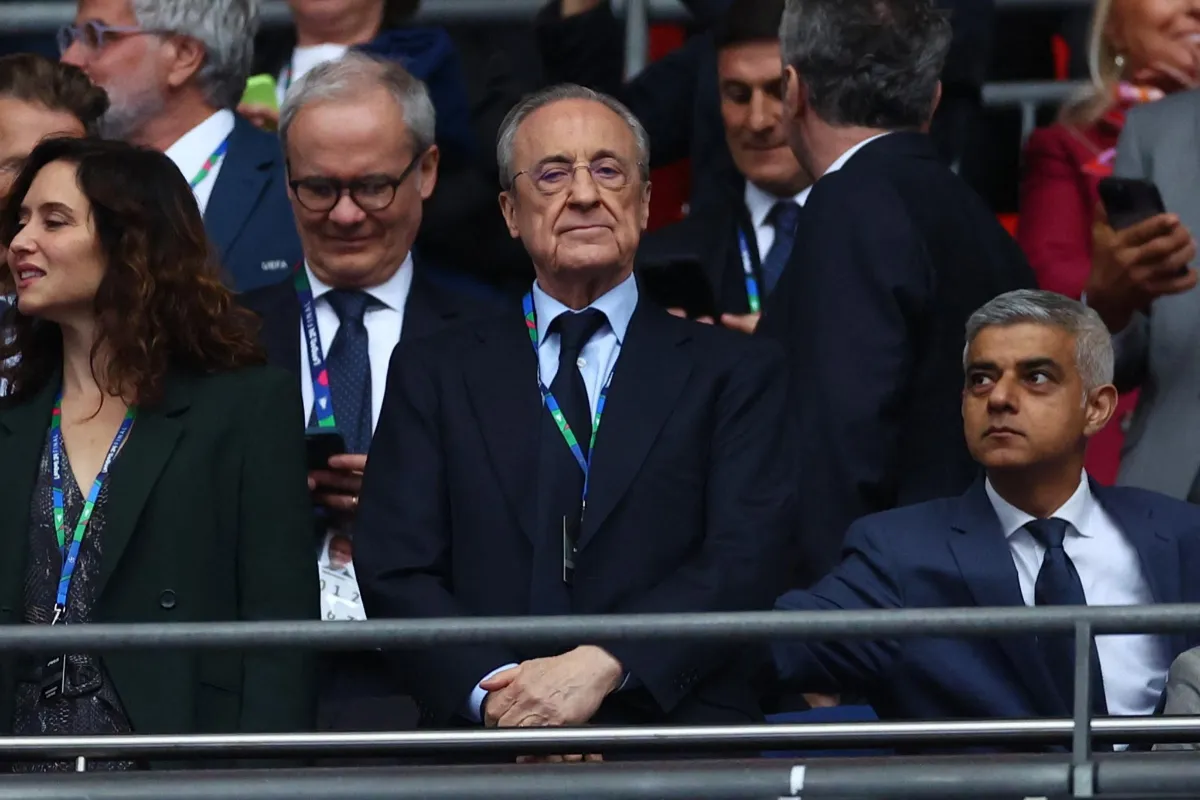 Florentino Pérez, el pasado sábado, en el palco de Wembley, en la final de la Champions.