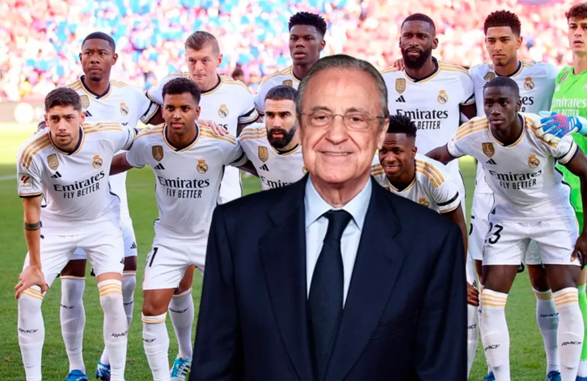 Florentino Pérez y jugadores Real Madrid.