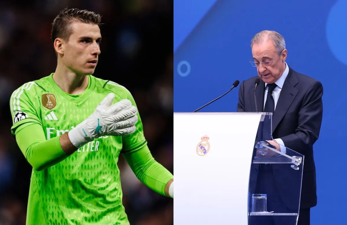 Andriy Lunin y Florentino Pérez.