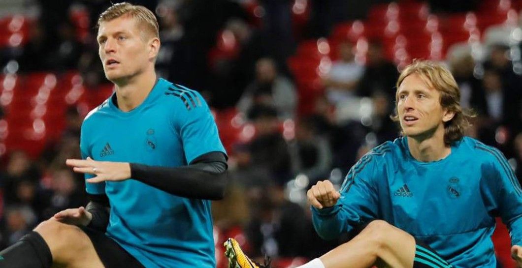Modric y Kroos durante un calentamiento