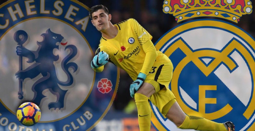 Courtois y escudos de fondo
