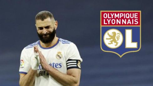 Karim Benzema y escudo del Lyon