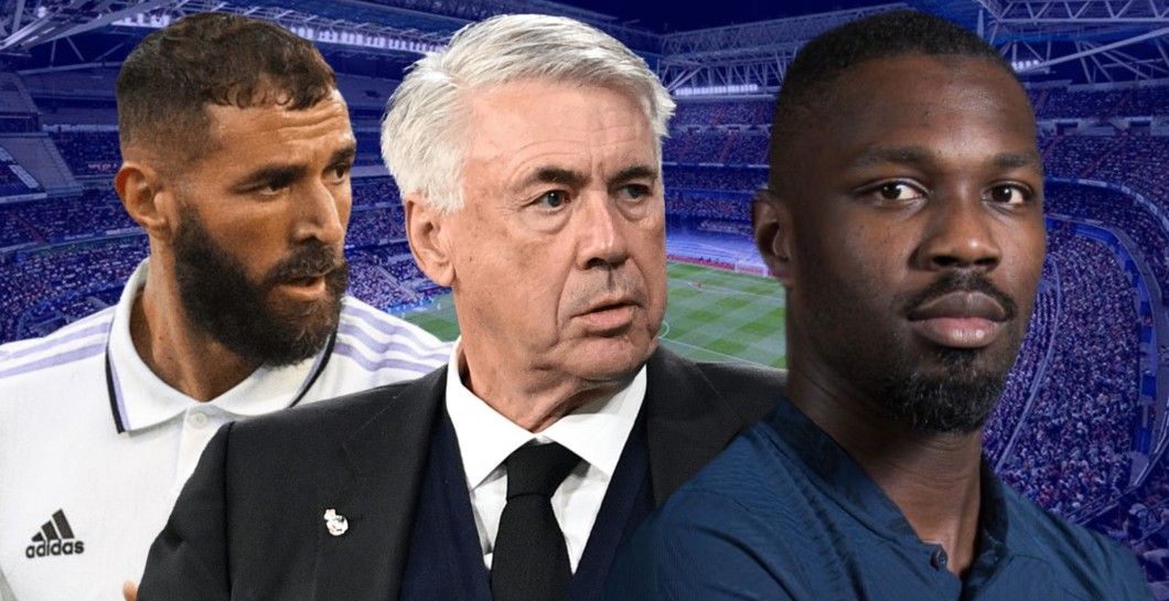 Benzema, Ancelotti y Thuram