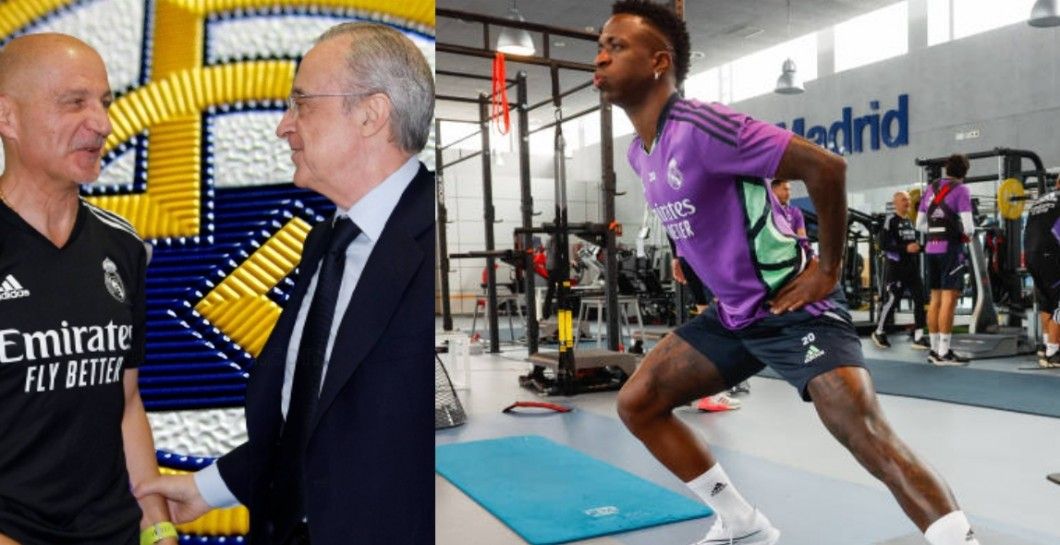 Vinicius, Antonio Pintus y Florentino Pérez