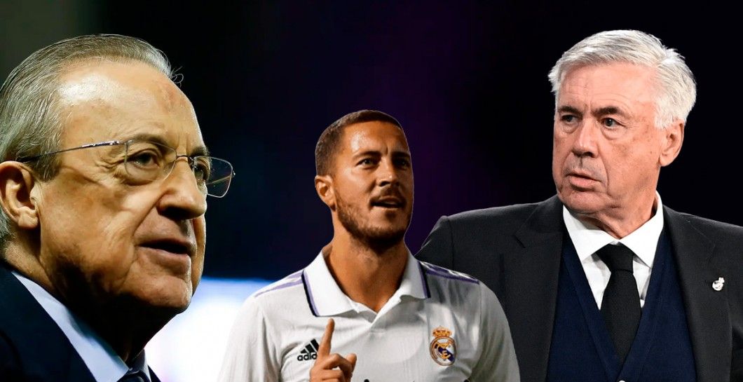 Florentino Pérez, Eden Hazard y Carlo Ancelotti