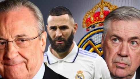 Florentino Pérez, Carlo Ancelotti y Karim Benzema
