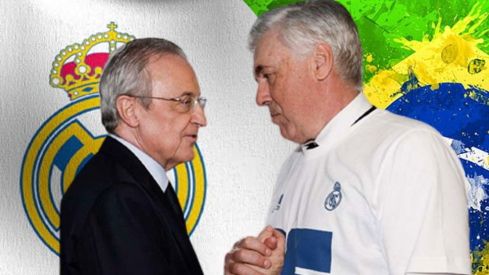 Ancelotti y Florentino con banderas
