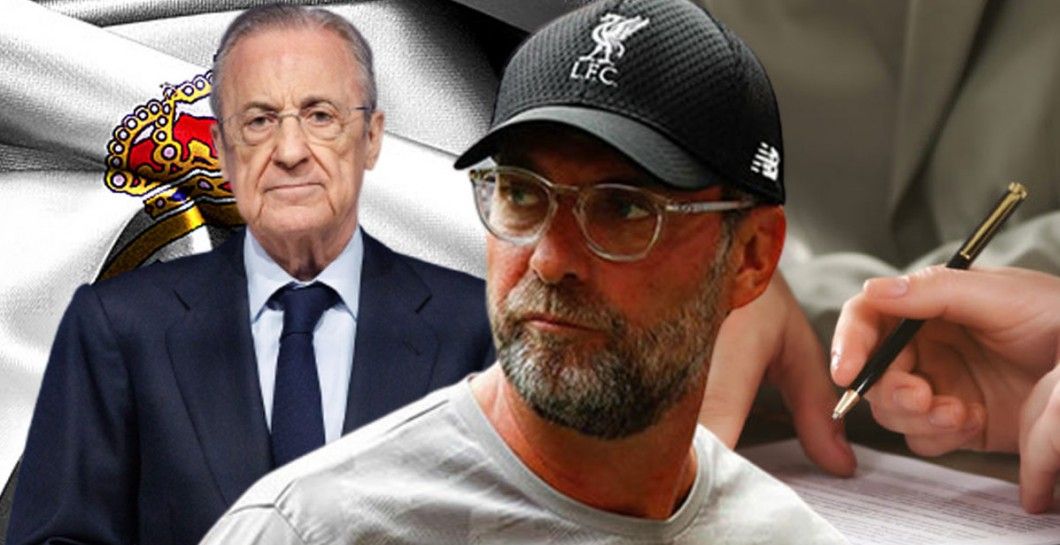 Florentino y Klopp con documentos y escudo
