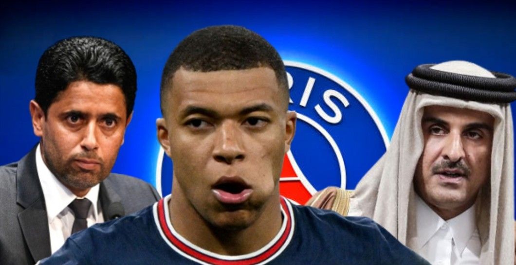 Emir de Qatar, Kylian Mbappé y Nasser Al-Khelaifi