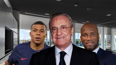 Kylian Mbappé, Florentino Pérez y Didier Drogba