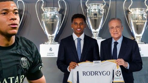 Kylian Mbappé, Rodrygo Goes y Florentino Pérez