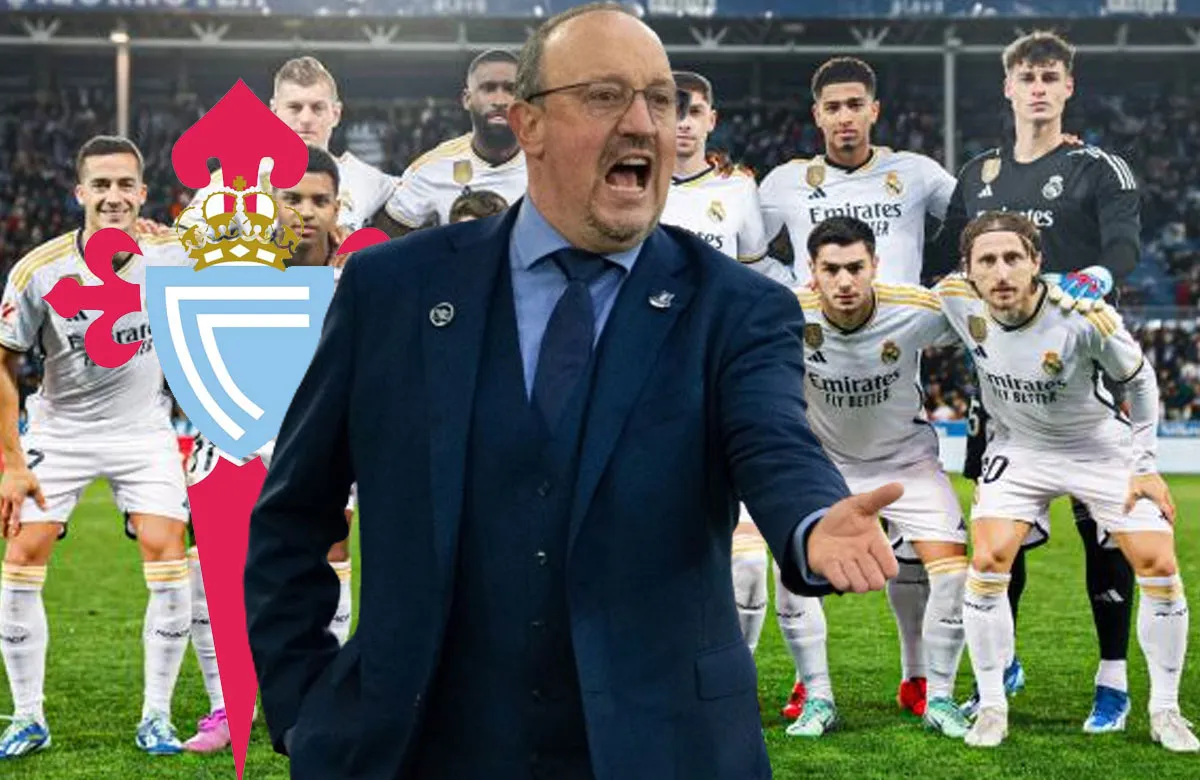 Once del Madrid, escudo del Celta y Benítez Once del Madrid, escudo del Celta y Benítez