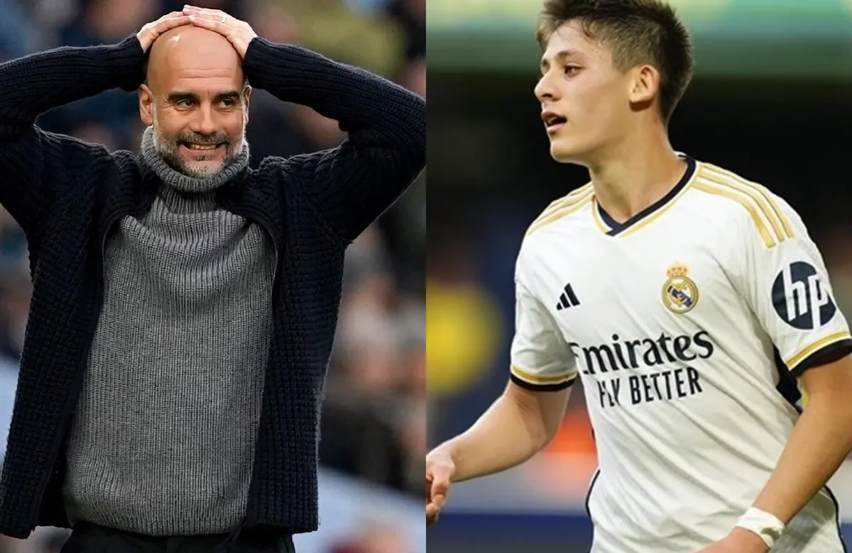 Pep Guardiola y Arda Güler.