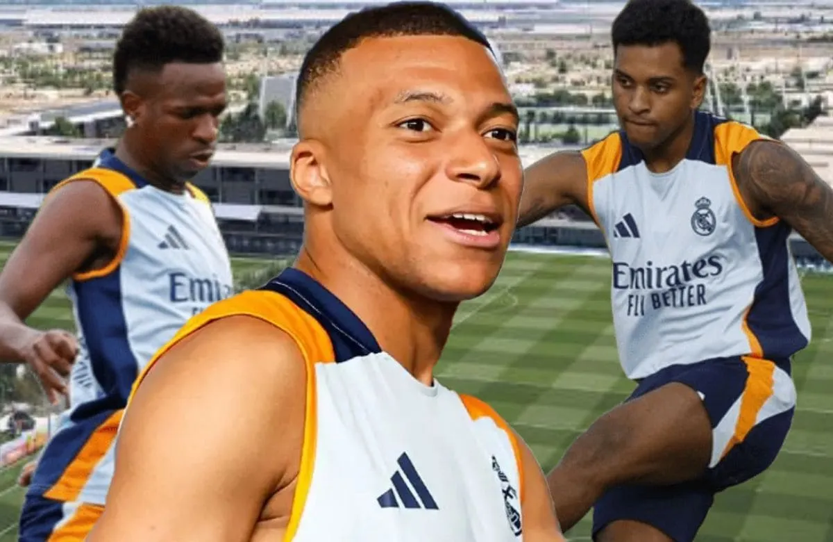 Vinícius habla con Rodrygo acerca del entrenamiento de Mbappé