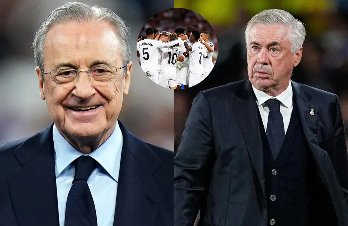 Florentino Pérez, jugadores del Real Madrid y Carlo Ancelotti.