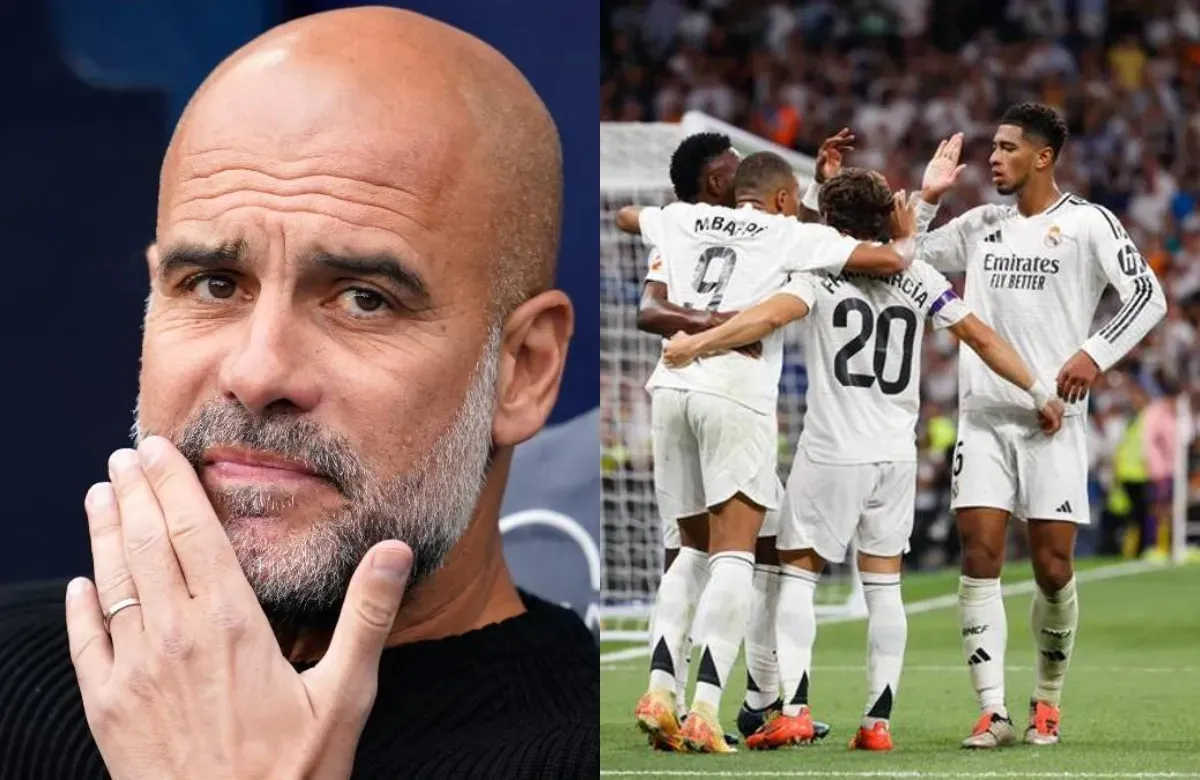 Jugadores del Real Madrid y Pep Guardiola.