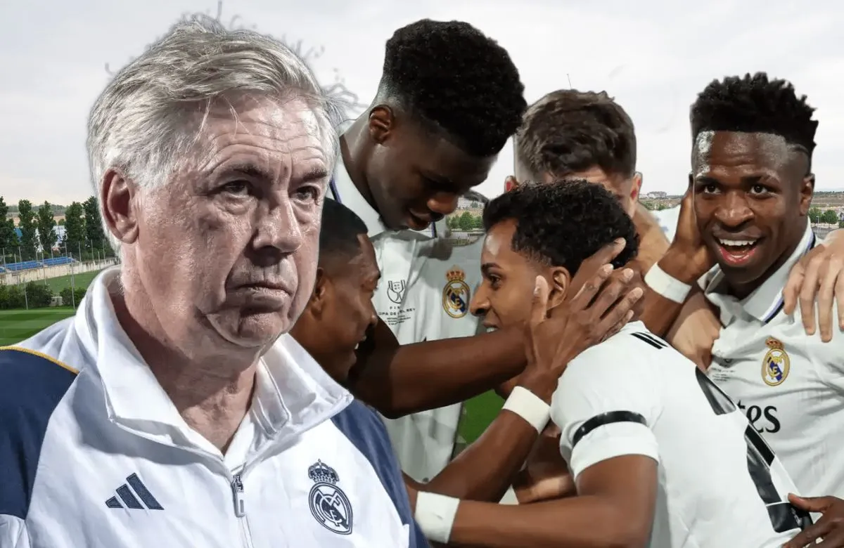 Carlo Ancelotti y sus jugadores.
