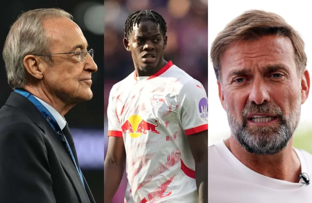 Florentino Pérez, Castello Lukeba y Jurgen Klopp. Florentino Pérez, Castello Lukeba y Jurgen Klopp.