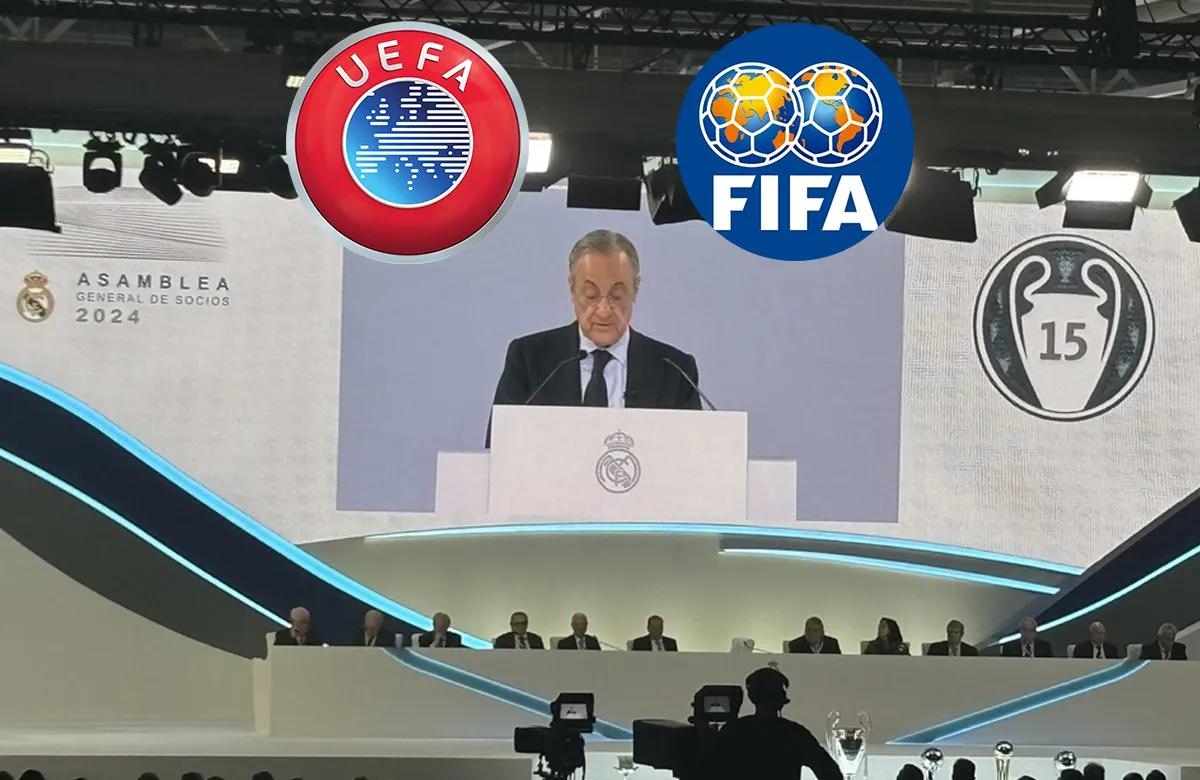 Florentino Pérez durante la Asamblea de Socios Compromisarios.