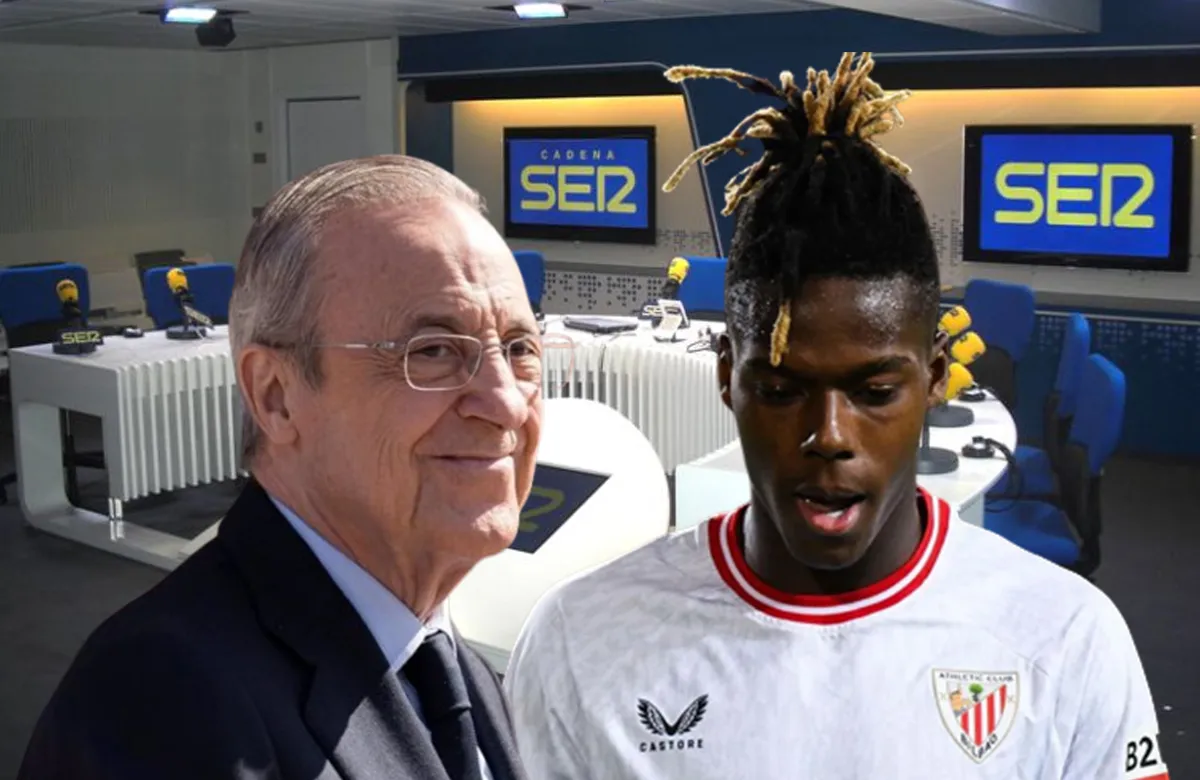 Florentino Pérez y Nico Williams en un estudio de La SER.