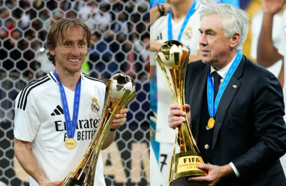 Luka Modric y Carlo Ancelotti.