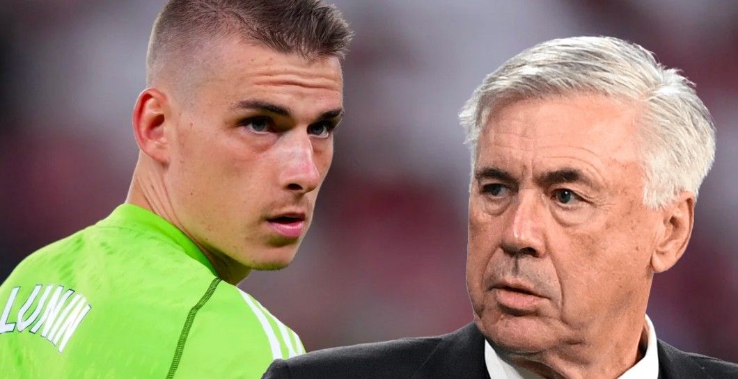 Andriy Lunin y Carlo Ancelotti