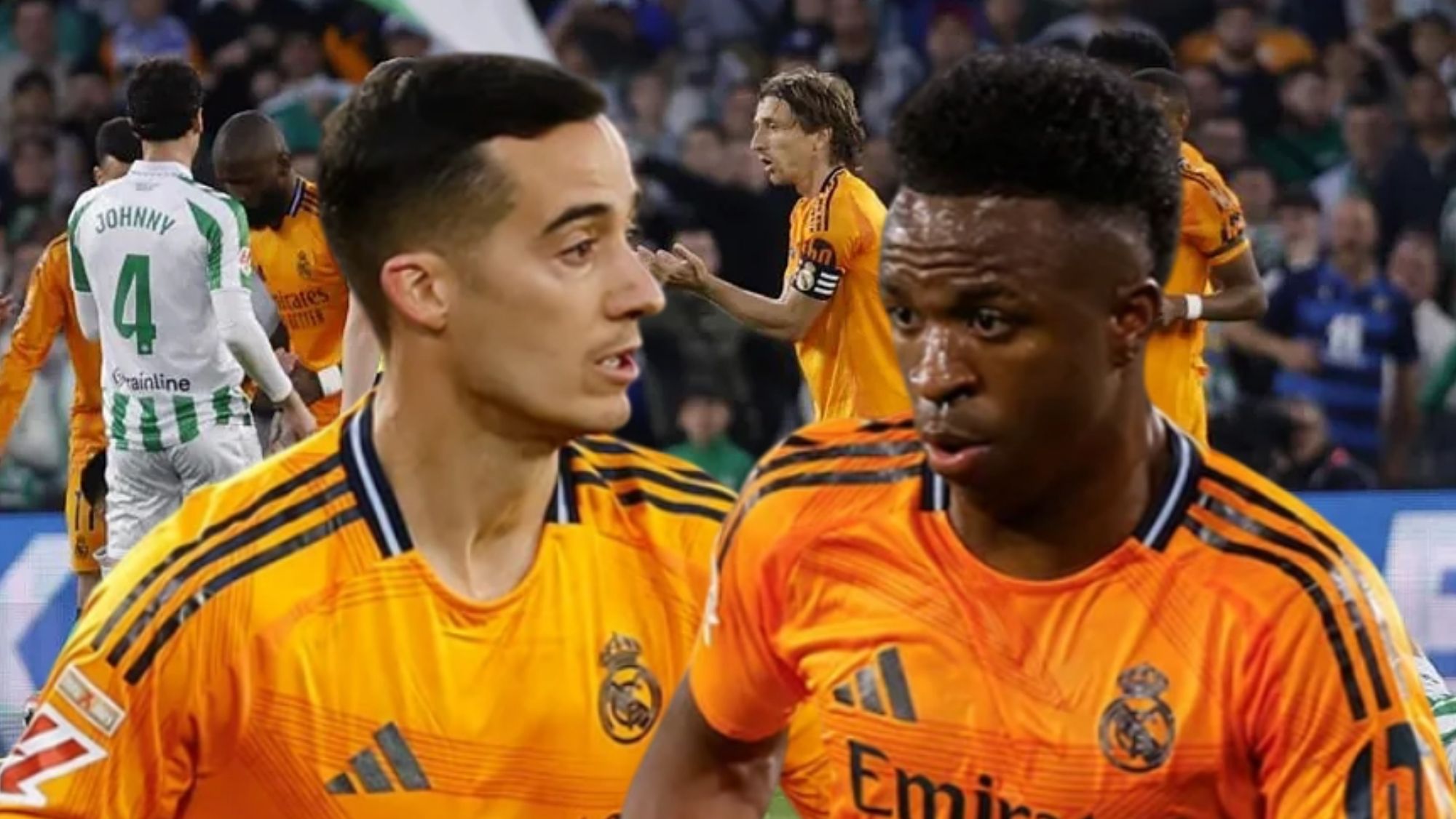 Lucas Vázquez y Vinicius Junior terminaron el partido ante el Betis muy enfadados.