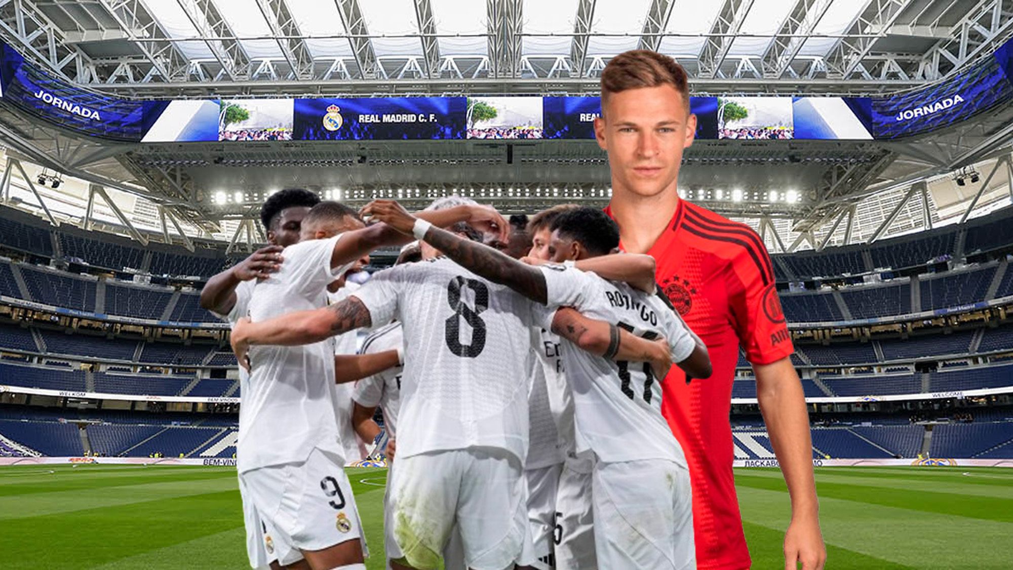 Kimmich y jugadores del Real Madrid