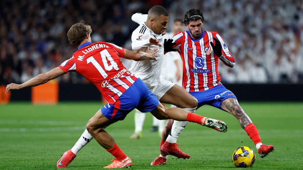 Kylian Mbappé en el derbi e Liga contra el Atlético de Madrid.