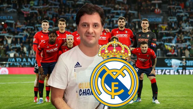 Juni Calafat, escudo del Real Madrid y jugadores del Osasuna. 