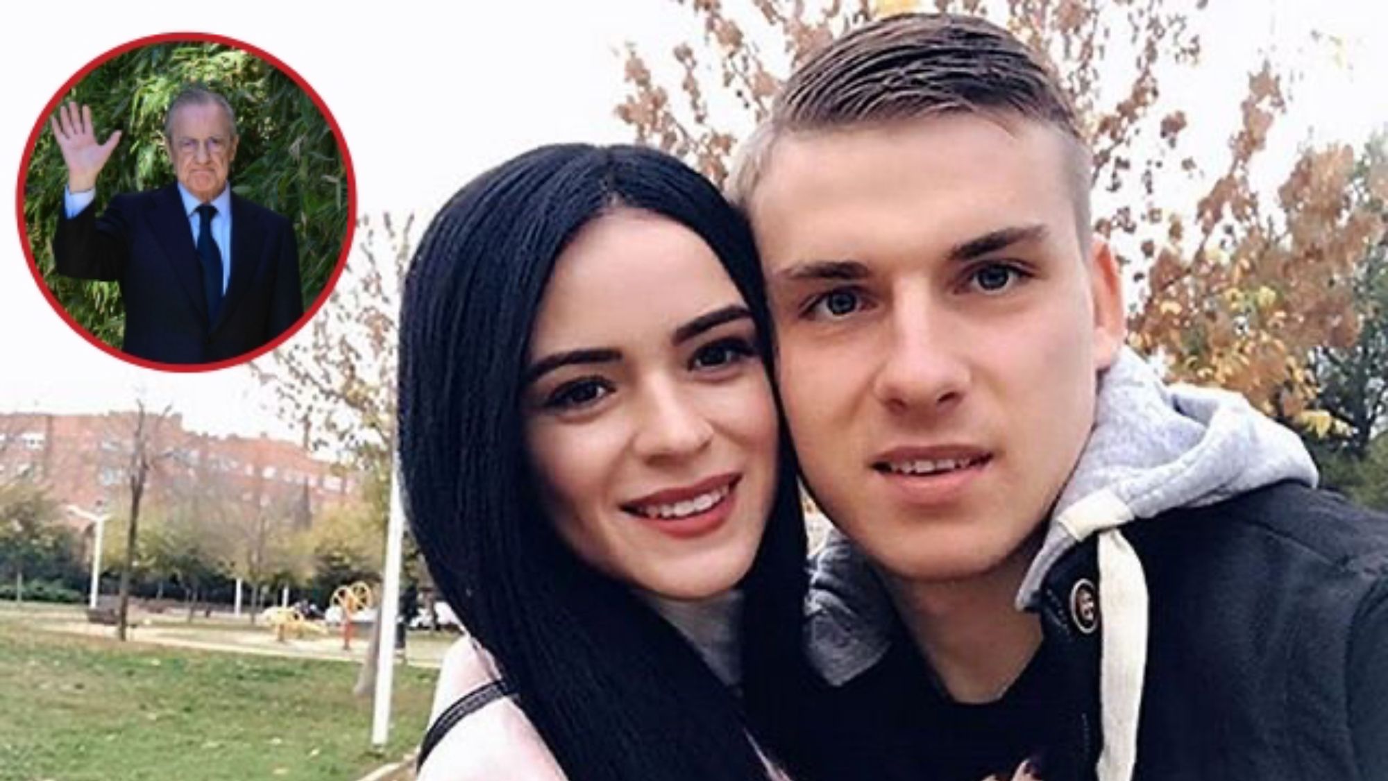 Andriy Lunin, con su mujer, en una fotografía que subieron a redes sociales.
