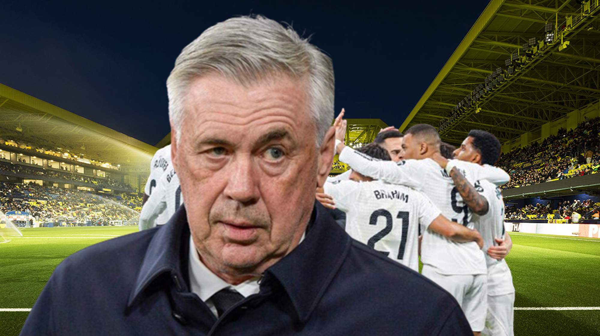 Carlo Ancelotti, jugadores del Real Madrid y estadio del Villarreal.