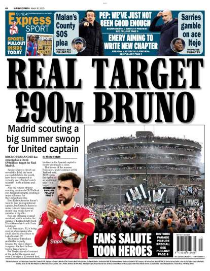 La portada de Sunday Express sobre el fichaje de Bruno Fernandes por el Real Madrid.