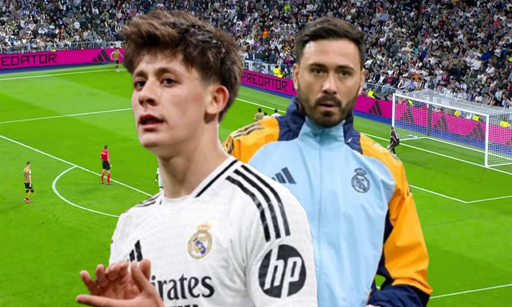 Arda Güler, Davide Ancelotti y una captura del Real Madrid - Real Sociedad. 