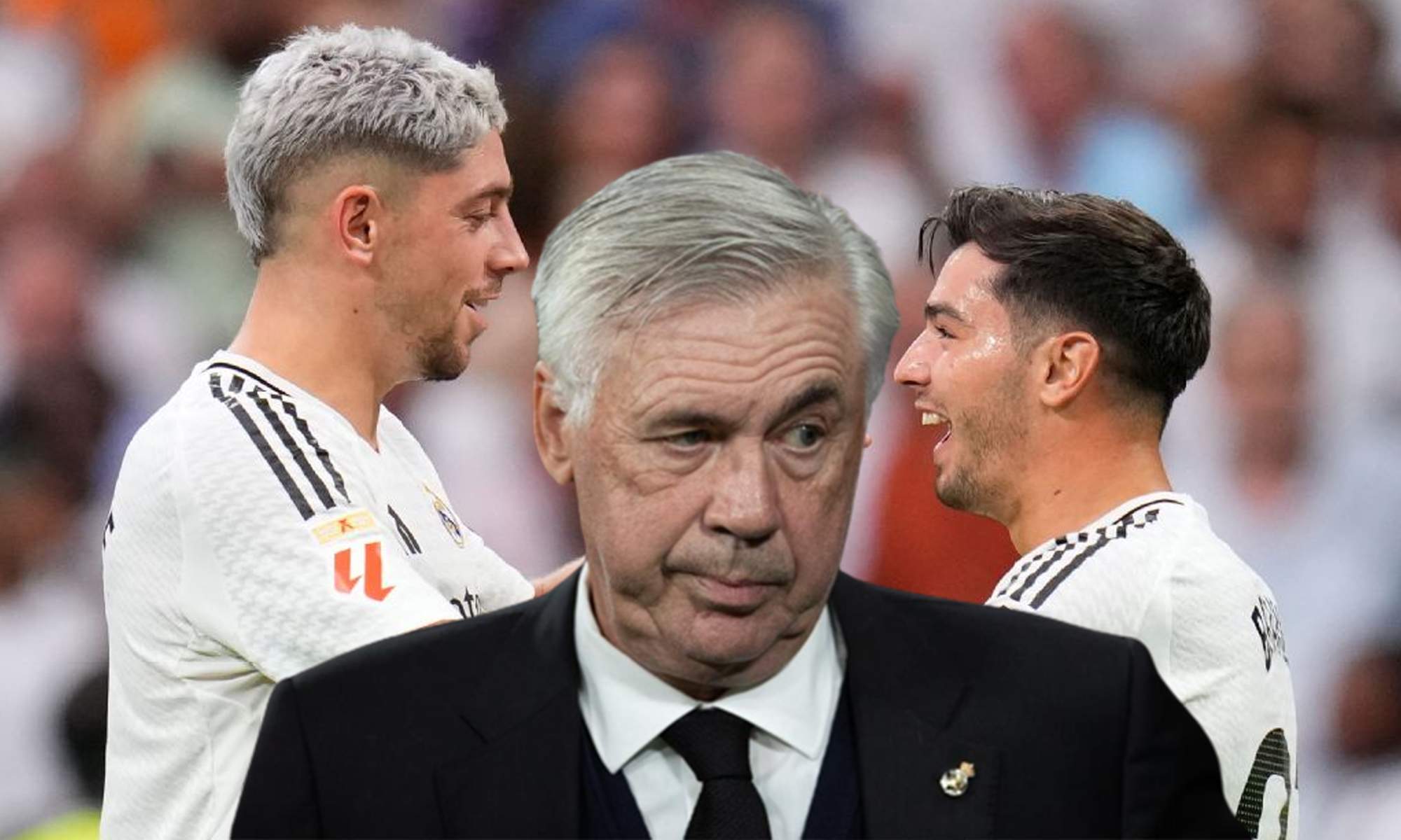 Carlo Ancelotti y una foto de Fede Valverde y Brahim Díaz. 