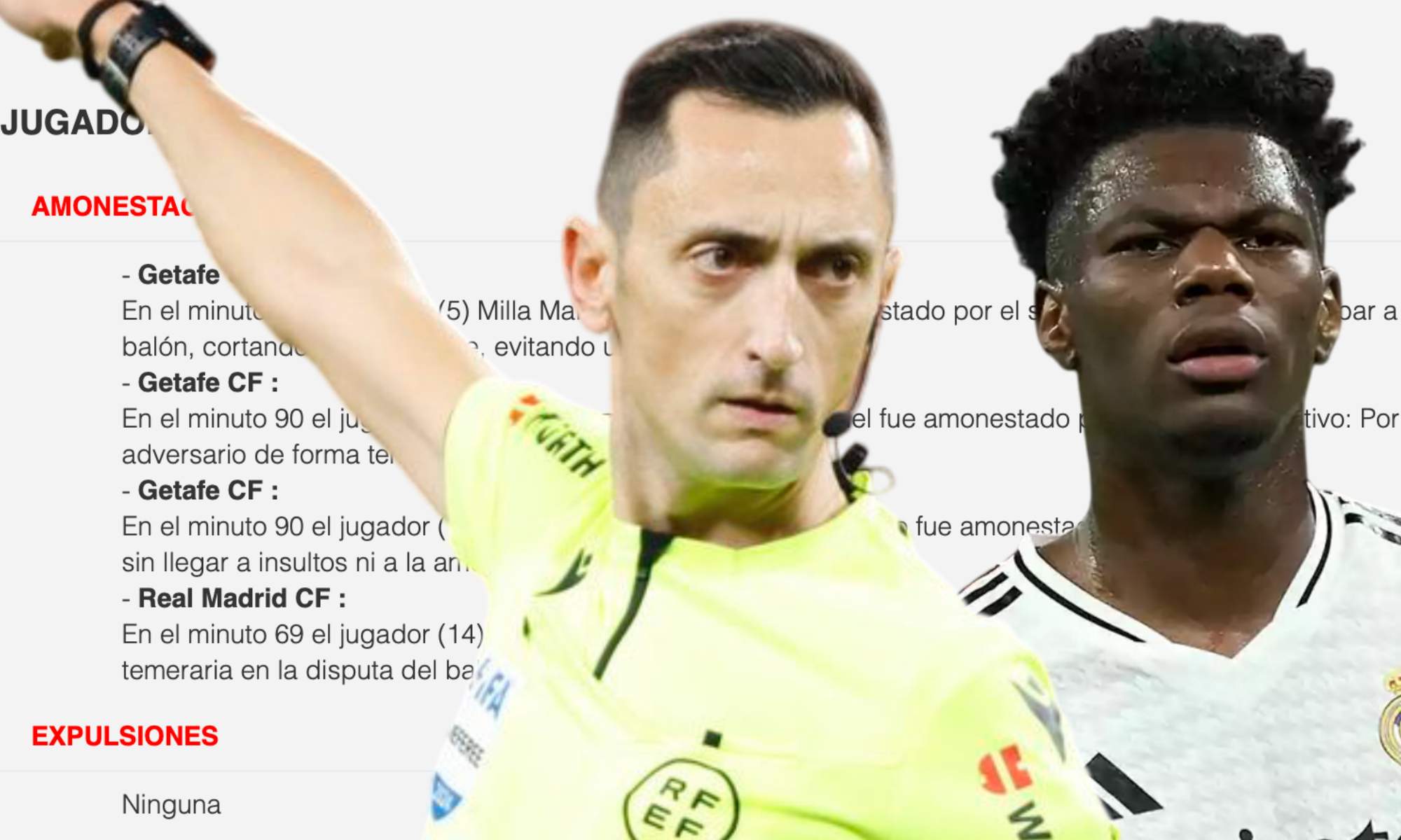 El Real Madrid ha acabado el partido en Getafe muy enfadado con Sánchez Martínez luego de una jugada de Aurelién Tchouameni.