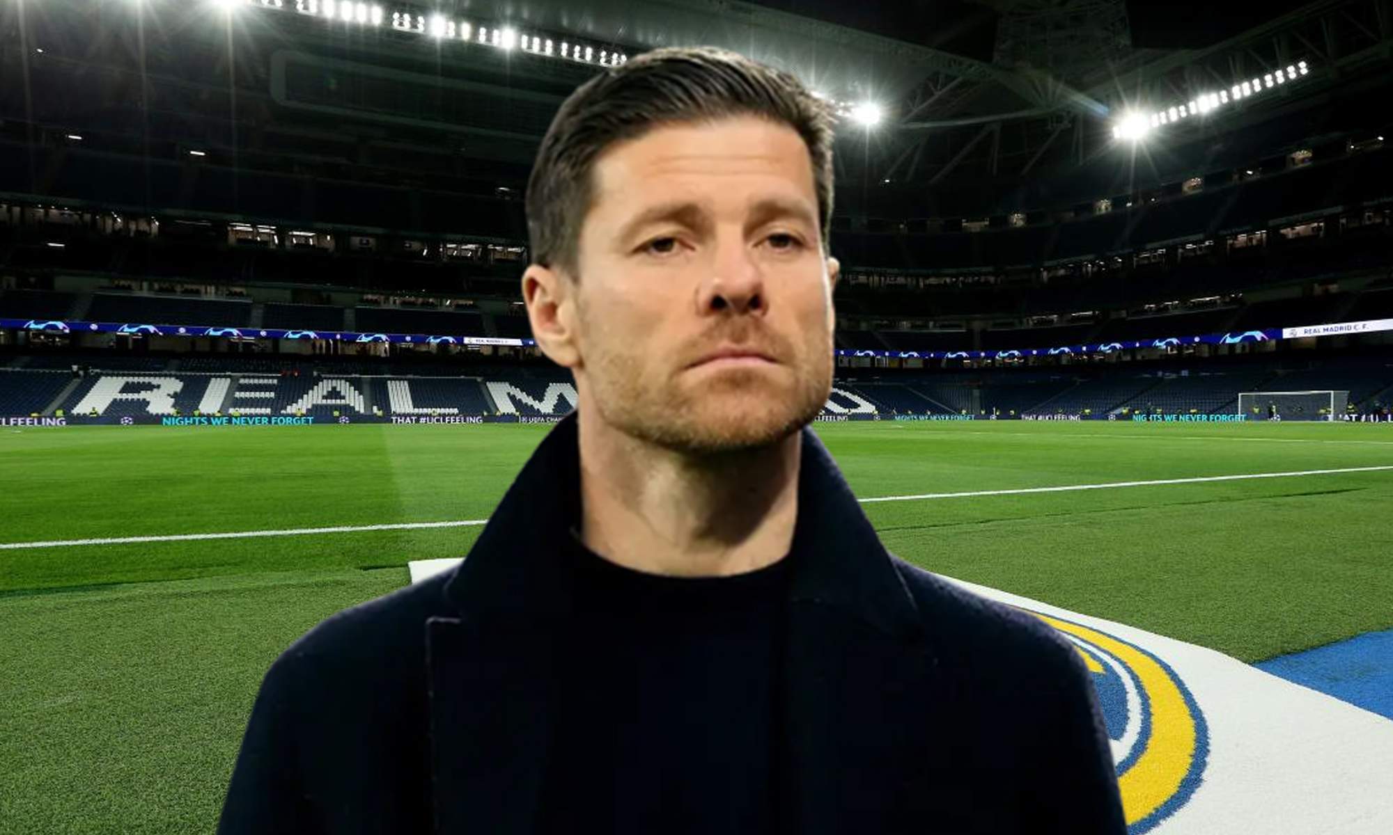 Xabi Alonso y una foto del Santiago Bernabéu.