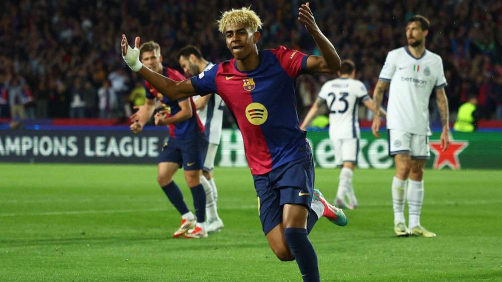 Lamine Yamal, celebrando su gol contra el Inter de Milán en la ida de las semifinales de Champions.