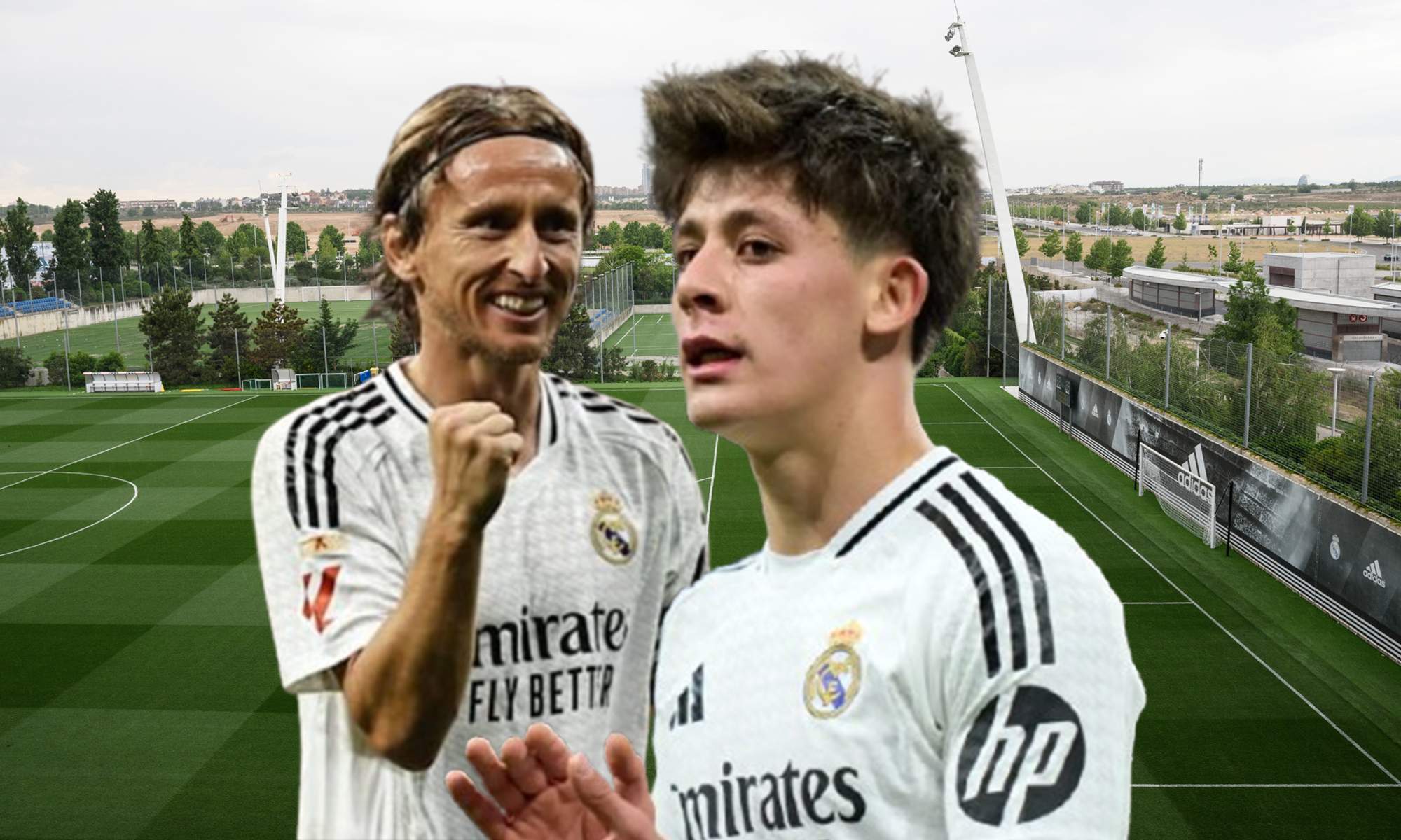 Arda Güler, Luka Modric y el campo de entrenamiento de Valdebebas. Arda Güler, Luka Modric y el campo de entrenamiento de Valdebebas.