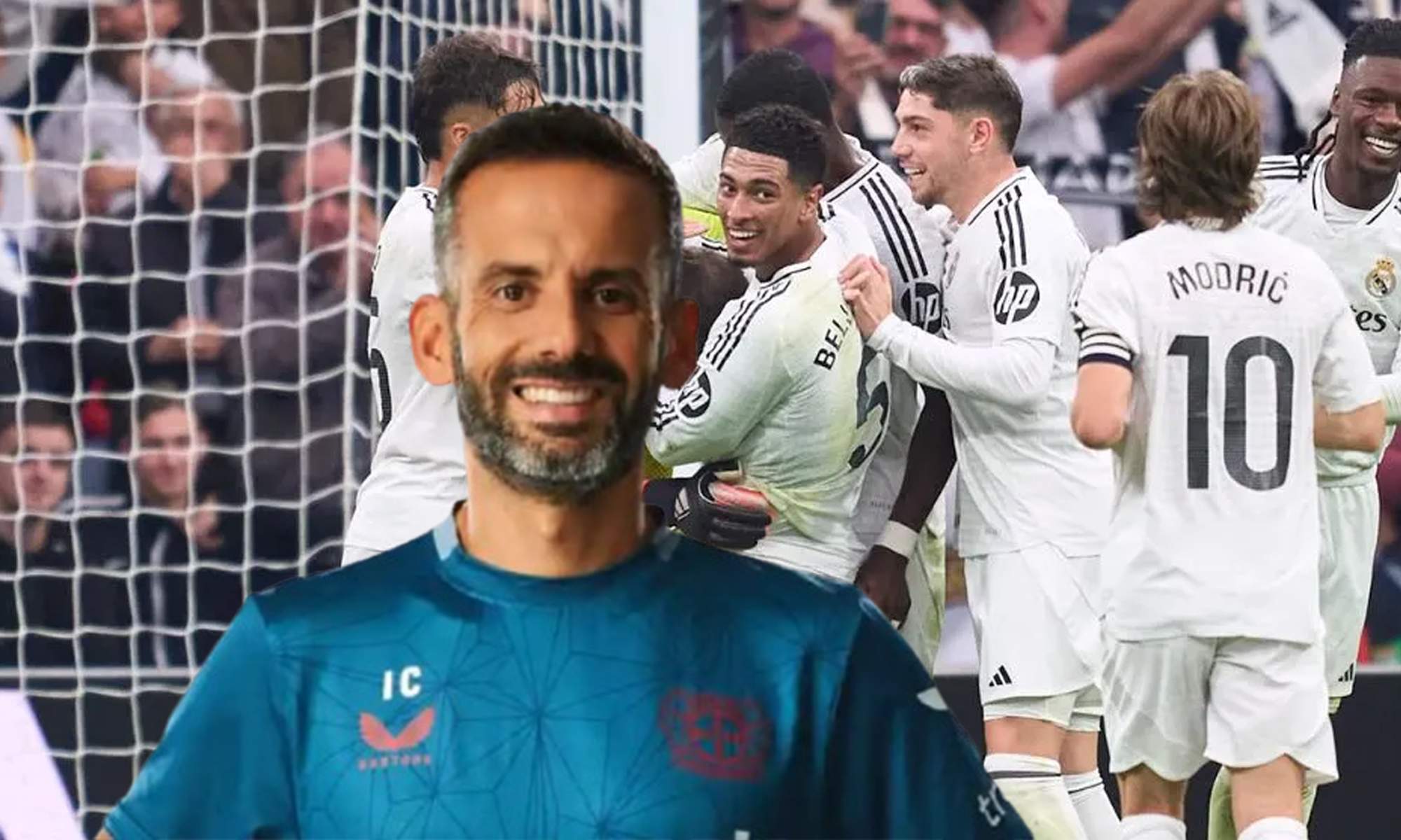 Ismael Camenforte y los jugadores del Real Madrid celebrando un gol.