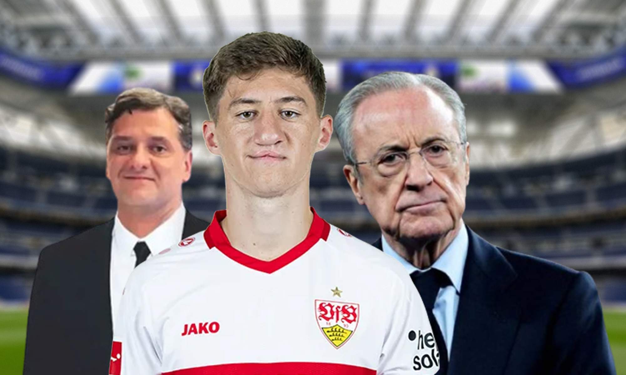 Juni Calafat, Angelo Stiller y Florentino Pérez.