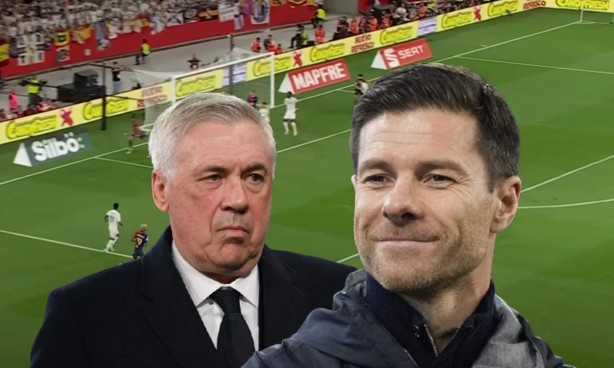 Carlo Ancelotti, Xabi Alonso y una captura del Real Madrid - Barcelona. Carlo Ancelotti, Xabi Alonso y una captura del Real Madrid - Barcelona.