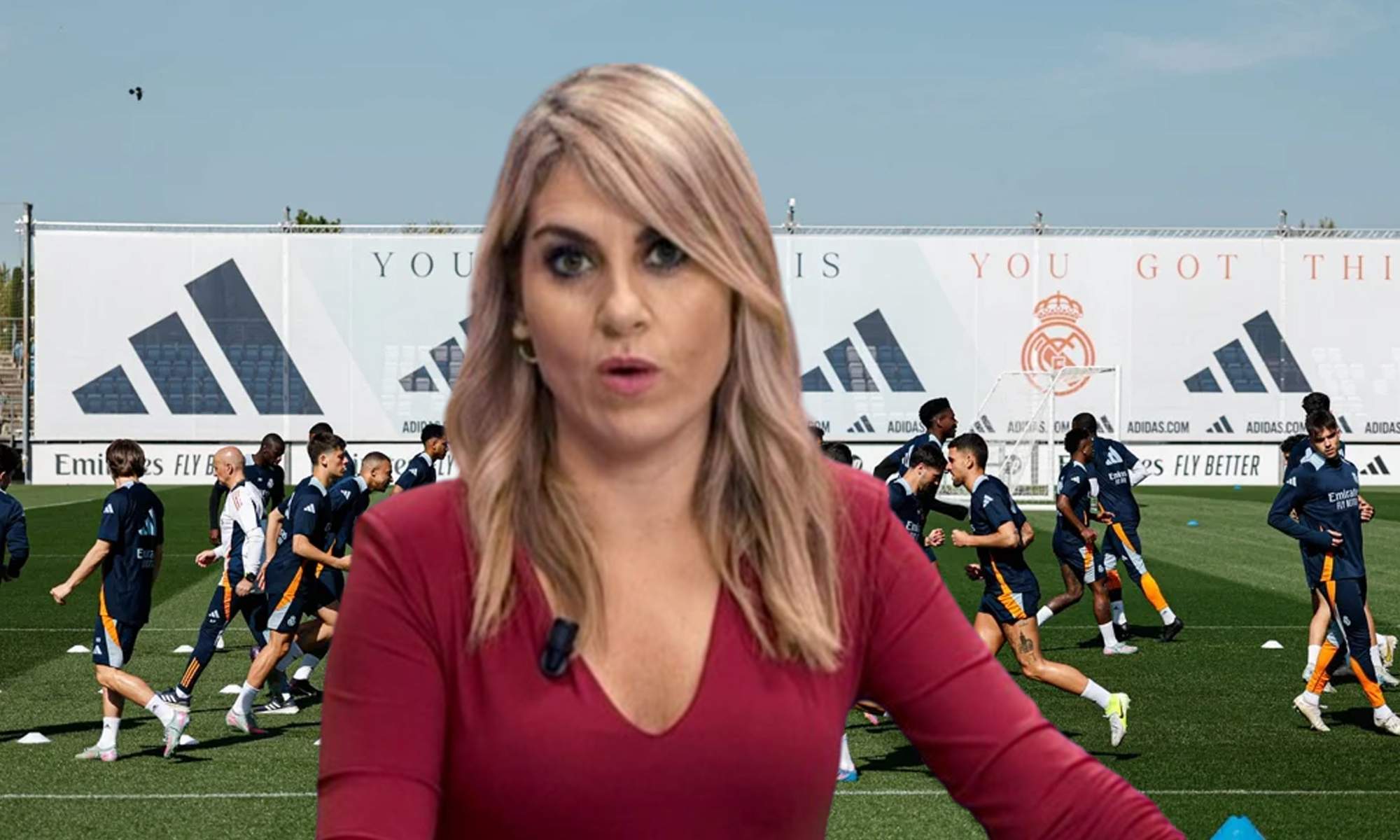 Susana Guasch y un entrenamiento del Real Madrid. 