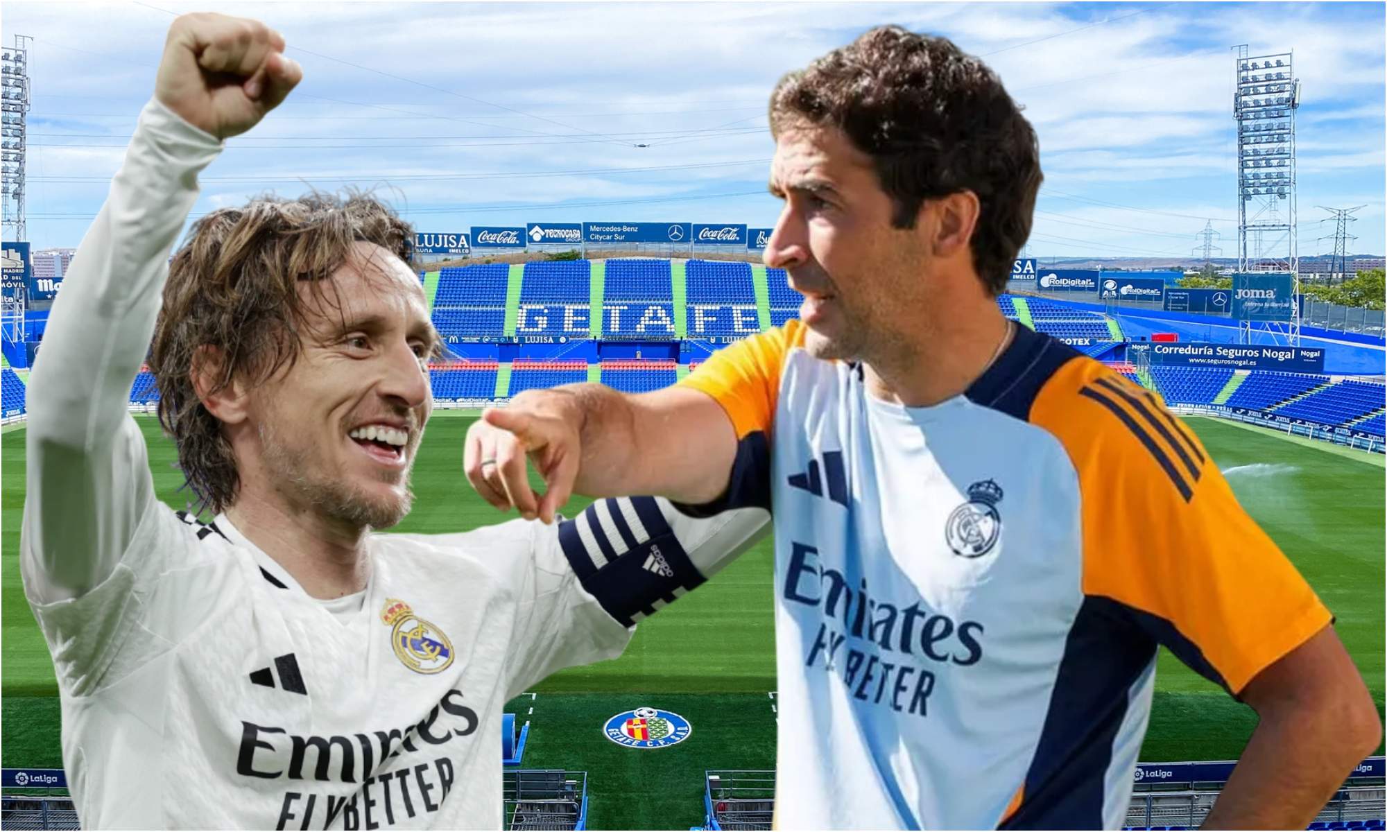 Luka Modric y Raúl González, que abandonarán el Real Madrid al final de la presente temporada, podrían acabar en el Getafe.