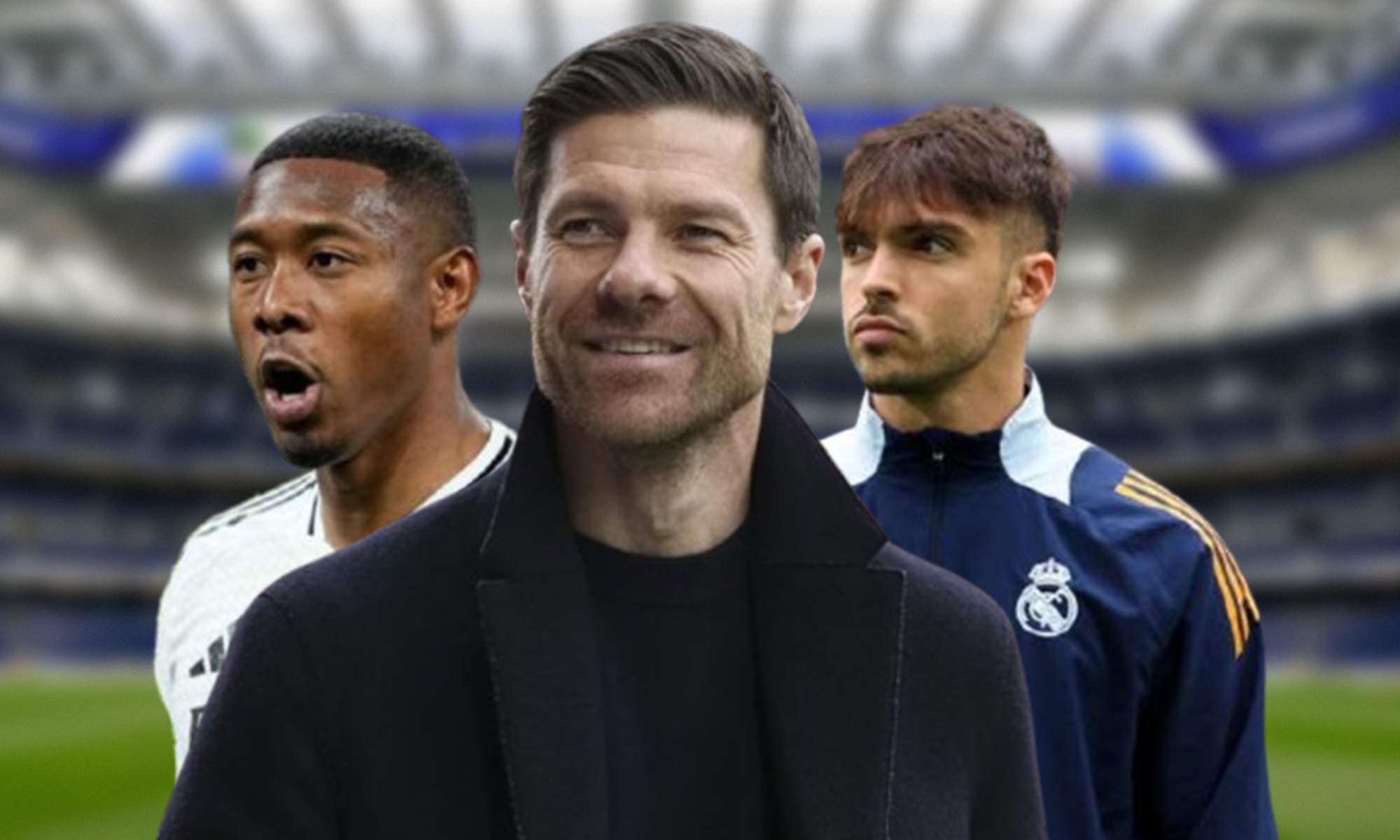 Xabi Alonso, David Alaba y Raúl Asencio en el Santiago Bernabéu.