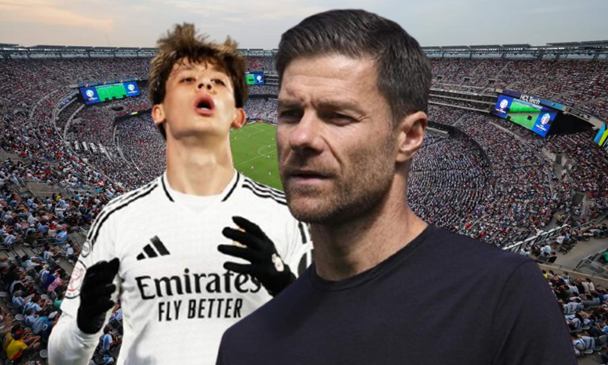 Arda Güler, Xabi Alonso y un estadio de Estados Unidos donde se disputa el Mundial de Clubes.
