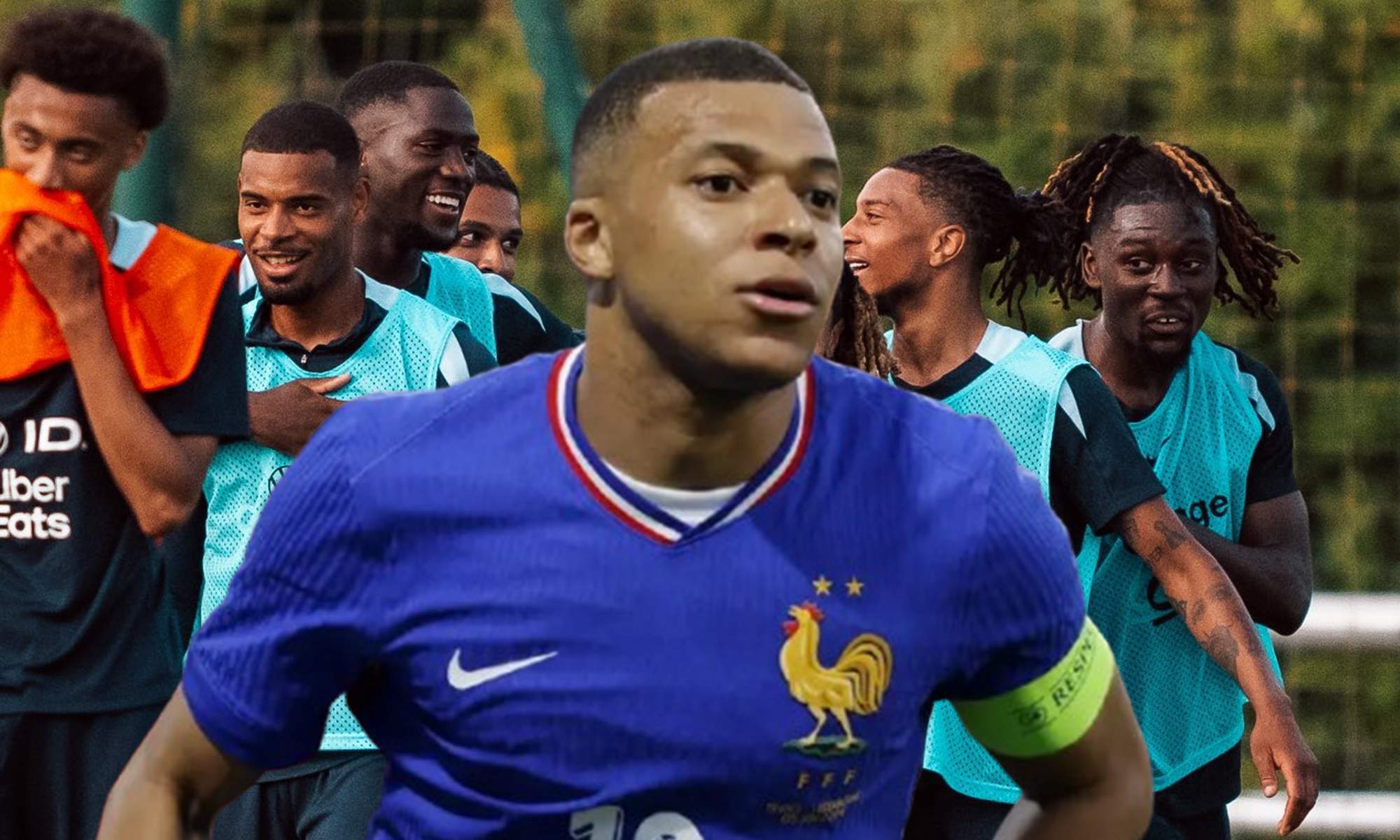 Kylian Mbappé y compañeros de la Seleccion Francesa durante un entrenamiento.