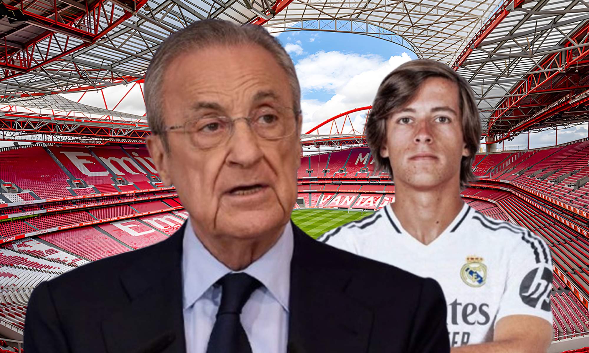 Florentino Pérez, Álvaro Carreras y el Estadio da Luz del Benfica. 