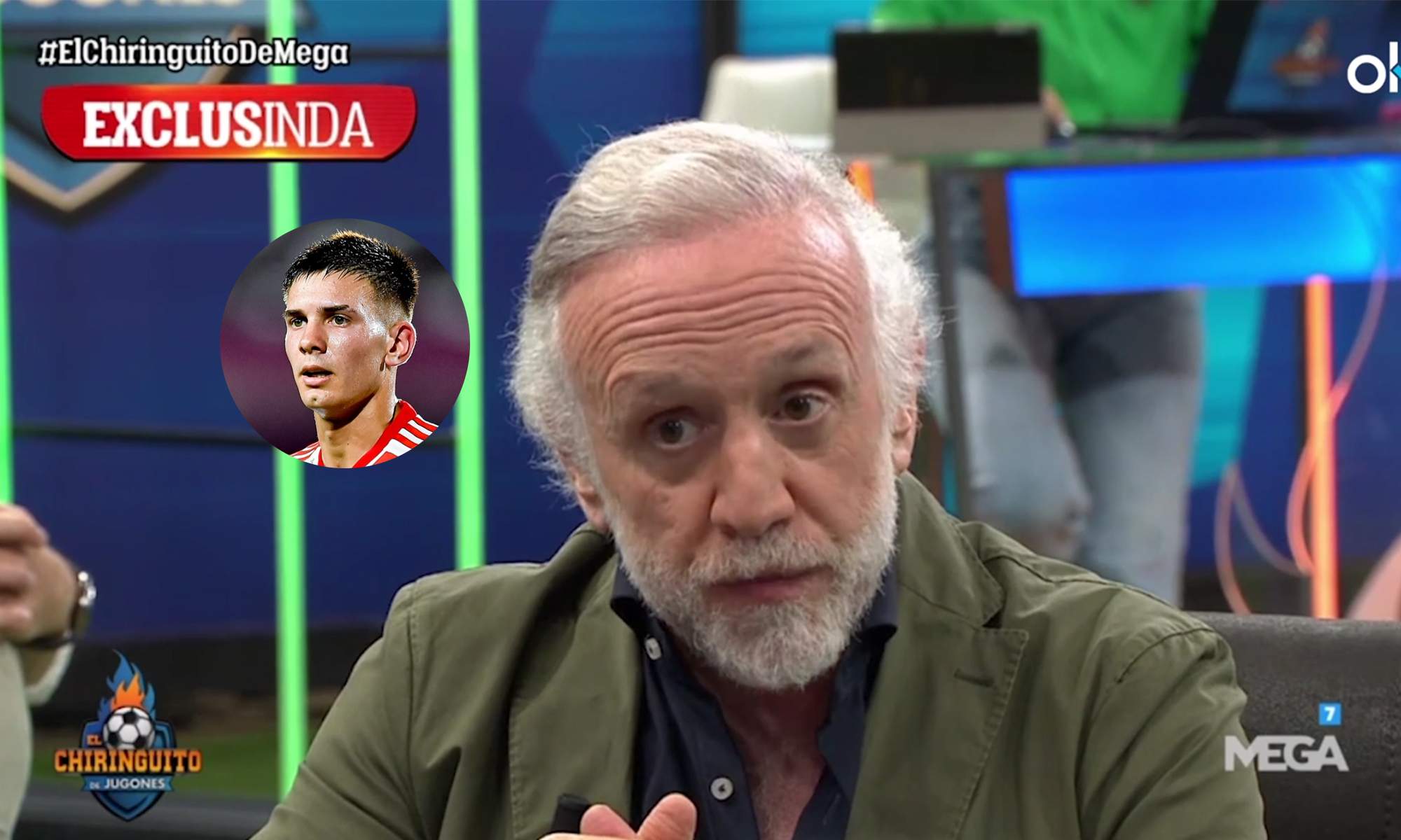 Eduardo Inda y una foto de Franco Mastantuono.