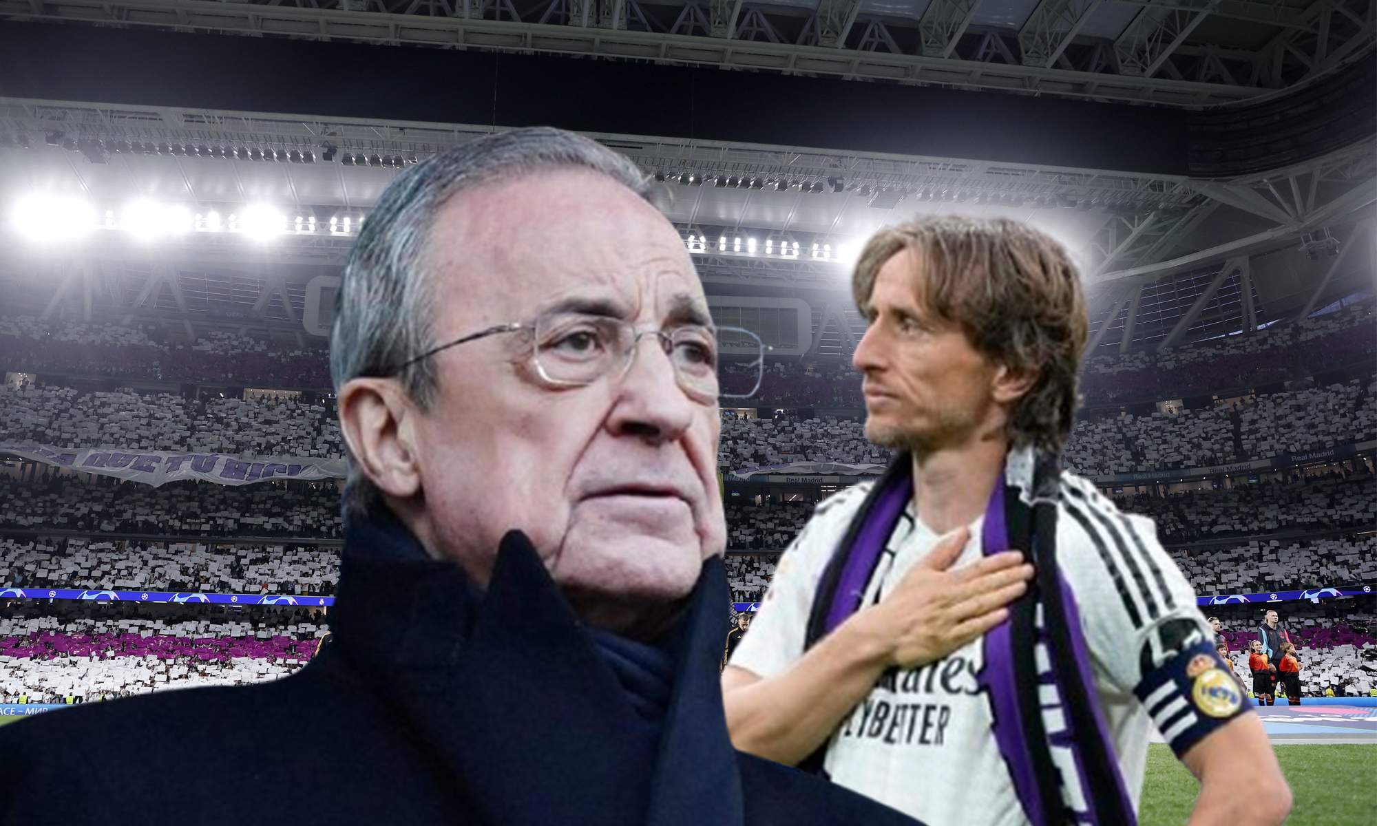 Florentino Pérez, Luka Modric y el Santiago Bernabéu lleno. 